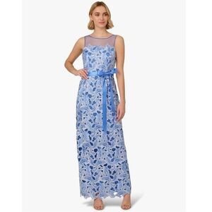 Adrianna Papell Light Blue Lace Maxi Dress
